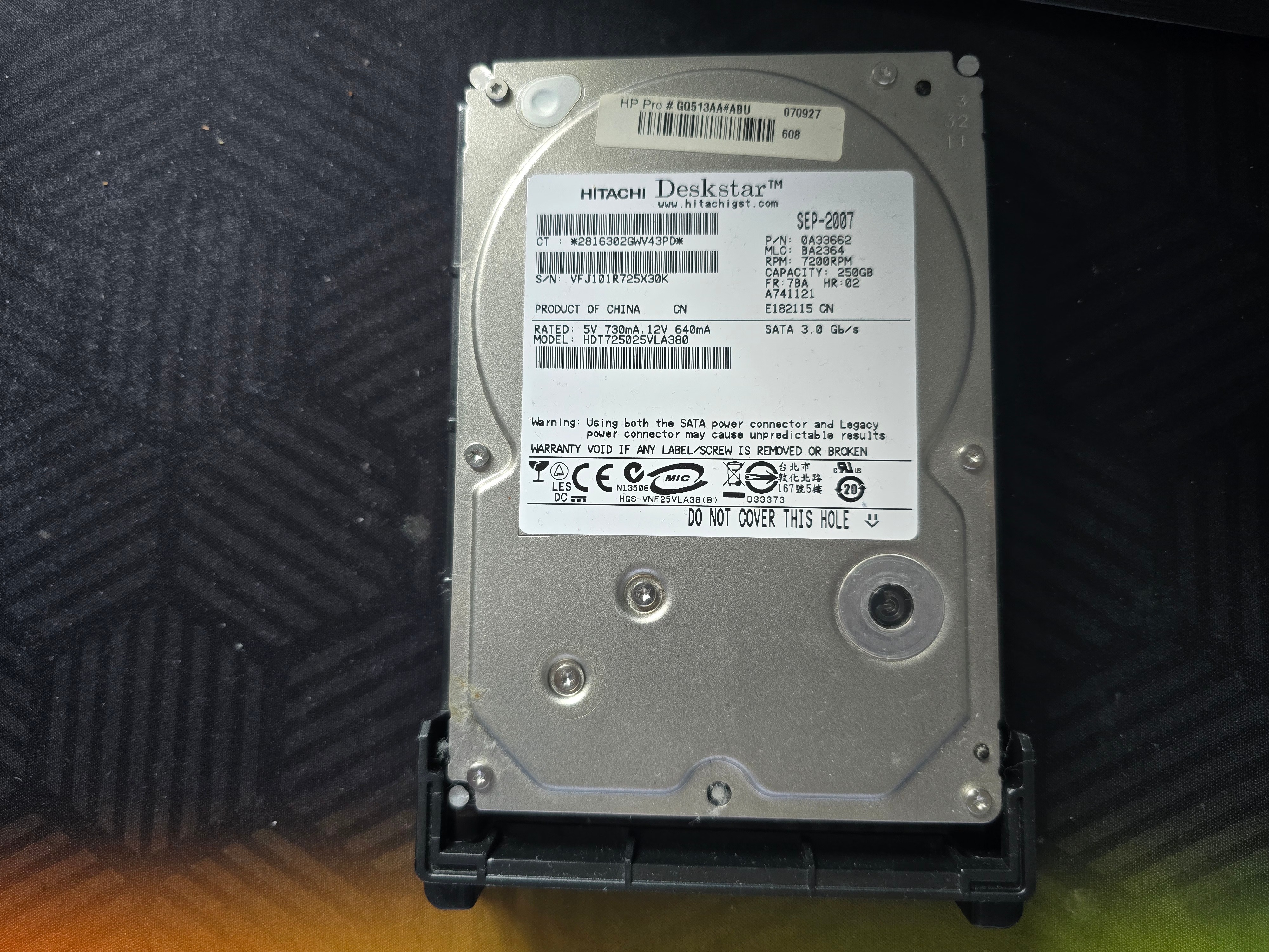 Hitachi 250GB 7200RPM SATA 3Gb/s 256MB Cache